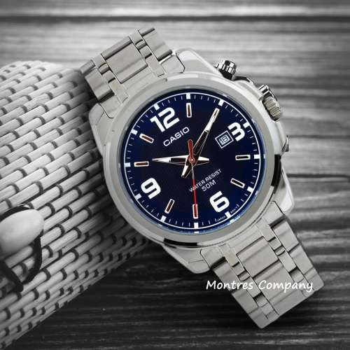 Montres Company 香港註冊公司 (32年老店) 卡西歐 CASIO 不鏽鋼錶帶 銀藍色 MTP131...