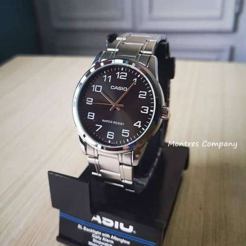 Montres Company 香港註冊公司(32年老店) 卡西歐 CASIO 不鏽鋼錶帶 黑銀色 MTPV001...