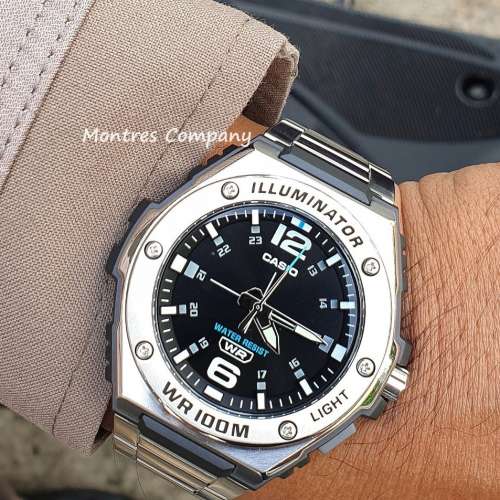 Montres Company 香港註冊公司 (32年老店) 卡西歐 CASIO 不鏽鋼錶帶 黑銀色 MWA100...
