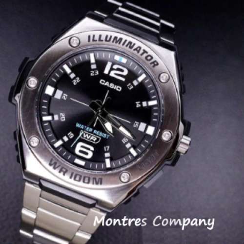 Montres Company 香港註冊公司 (32年老店) 卡西歐 CASIO 不鏽鋼錶帶 黑銀色 MWA100...