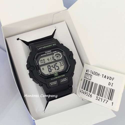 Montres Company 香港註冊公司 (32年老店) 卡西歐 CASIO 十年電池壽命 黑色 WS1400...