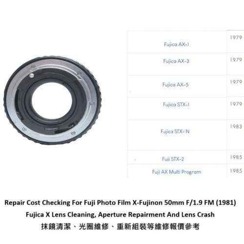 Repair Cost Checking For Fuji Photo Film X-Fujinon 50mm F/1.9 FM (1981) Fujica X