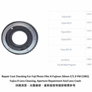 Repair Cost Checking For Fuji Photo Film X-Fujinon 50mm F/1.9 FM (1981) Fujica X