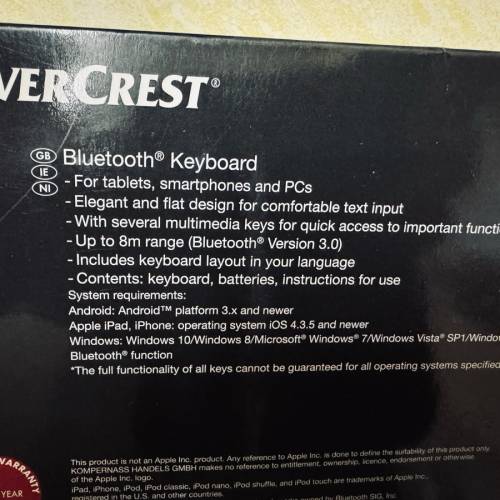Silver Crest Bluetooth Keyboard 藍芽鍵盤
