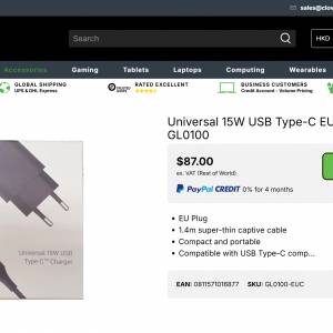 Universal 15W USB Type-C EU Charger - GL0100 充電器