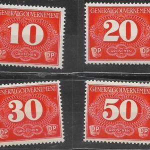德佔波蘭1940年欠資郵票4全新(原膠貼票)