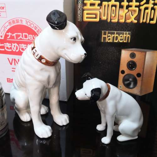 日本原裝VICTOR100周年紀念Nipper流聲機陶瓷小狗一對