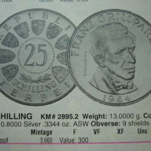 奧地利 1965 年發行維也納工業中學成立 150 週年紀念版 25 先令銀幣