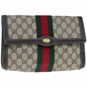 GG Supreme Web Sherry Line Clutch Bag PVC Beige Green Red 105465