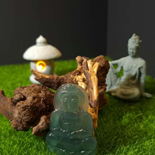 玻璃冰天空藍正裝觀音吊牌