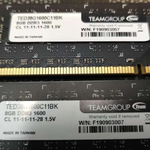 Desktop Ram TEAM  8GBx2 DDR3 1600 共16GB