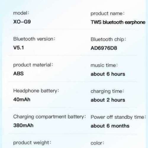 全新 XO G9 TWS Dual Microphone