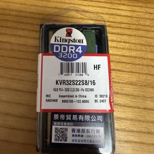 Kingston 非常新 16GB DDR4 SODIMM notebook ram 3200MHz