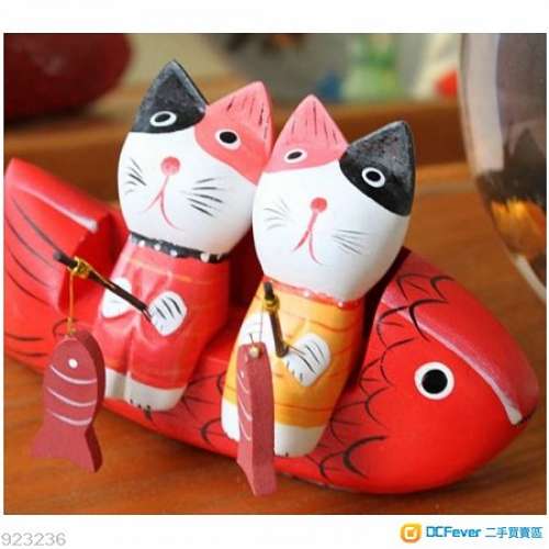 全新ZAKKA北歐工藝品擺件 情侶貓套裝 木制彩繪小貓釣魚 原木情侶貓 釣魚貓動物擺件 ...