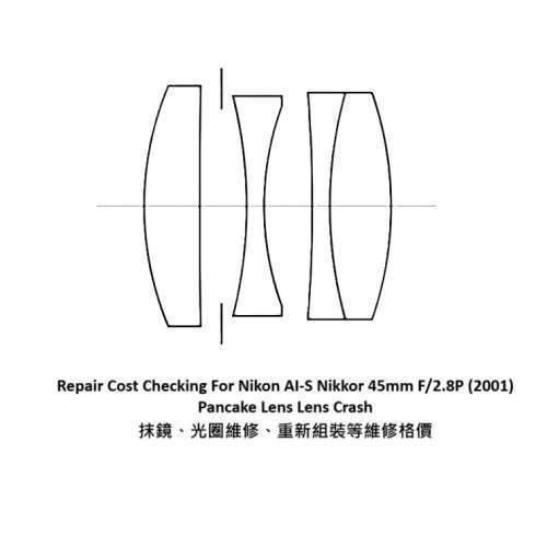 Repair Cost Checking For Nikon AI-S Nikkor 45mm F/2.8P 抹鏡清潔、光圈維修、重...
