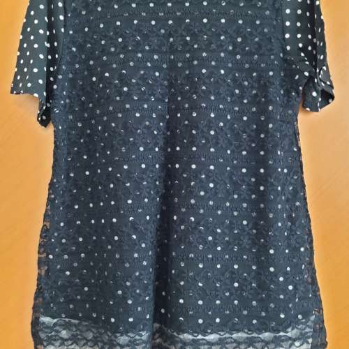 全新黑色蕾絲刺繡波點衫 上衣 襯衣 波點短袖衫 襯衫 T恤 T-Shirt