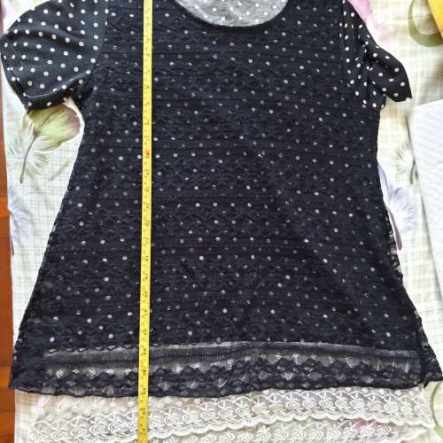 全新黑色蕾絲刺繡波點衫 上衣 襯衣 波點短袖衫 襯衫 T恤 T-Shirt