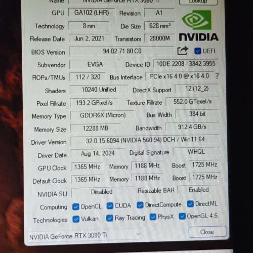EVGA RTX3080TI 12GB正常使用中非常新，已跑測試一切正常