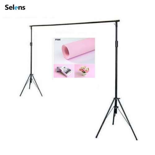 SELENS 3m(W) X 2mm(H) Background Support Stand With 2m(W) X 3m(H) Backdrop Set