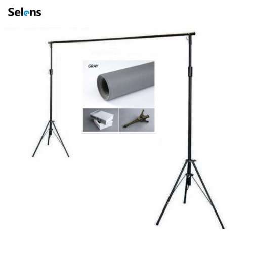 SELENS 3m(W) X 2mm(H) Background Support Stand With 2m(W) X 3m(H) Backdrop Set