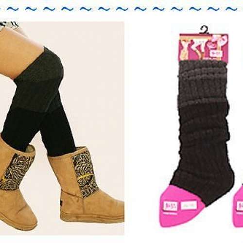 全新日韓手工針織混紡毛線襪套 襪套 腿套 靴套 保暖 護膝套 襪 - 黑灰混色