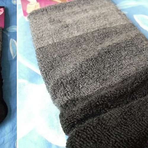 全新日韓手工針織混紡毛線襪套 襪套 腿套 靴套 保暖 護膝套 襪 - 黑灰混色