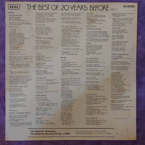 💥黑膠唱片💥THE BEST OF 20 YEARS BEFORE VOL.2 (1980 Hong Kong)