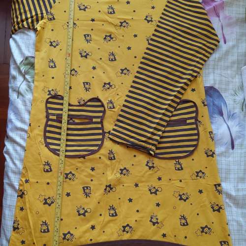 全新黃色卡通間條長袖連身裙睡衣 長袖連身裙 睡衣  連身睡衣裙 連身裙睡衣