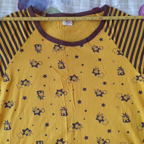 全新黃色卡通間條長袖連身裙睡衣 長袖連身裙 睡衣  連身睡衣裙 連身裙睡衣