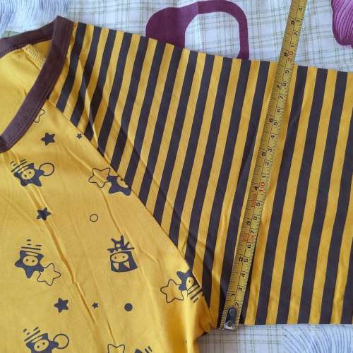 全新黃色卡通間條長袖連身裙睡衣 長袖連身裙 睡衣  連身睡衣裙 連身裙睡衣