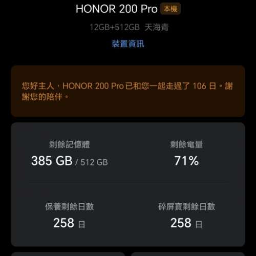Honor 200pro 港行 12+512  98新