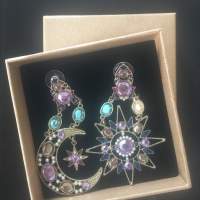 Asymmetrical sun moon earring set