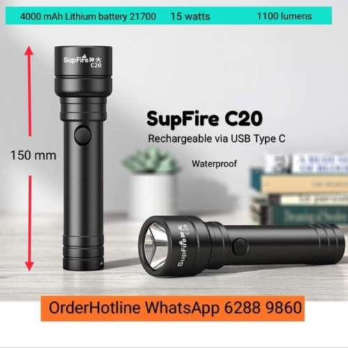 High Brightness LED Flashlight. Rechargeable via USB-C. 強光電筒.1000 流明 (l...