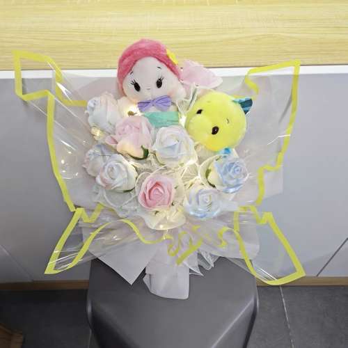 全港獨家原創 職業花藝師用心製作 迪士尼正版美人魚與好朋友小胖花束 💛香皂花&仿...