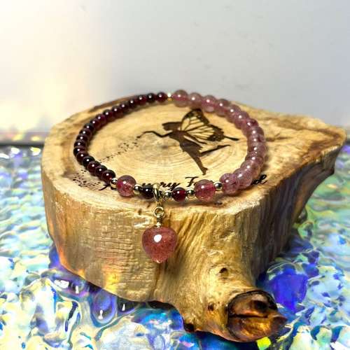 (不設面交)石榴石+草莓晶設計款手鏈 Garnet + Strawberry Quartz Styled Bracelet