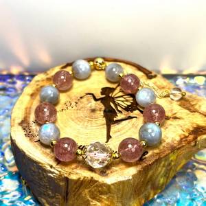 清貨特價-草莓晶+拉長石+白水晶設計款手鏈 Strawberry Quartz + Labradorite + Whi...