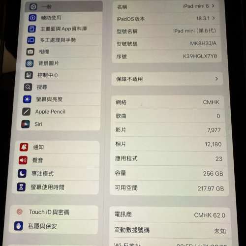 ipad mini 6 99新淨 256G LTE版