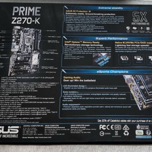 Asus PRIME Z270-K 全新底板 主板 主機板 Intel 6~7代 DDR4