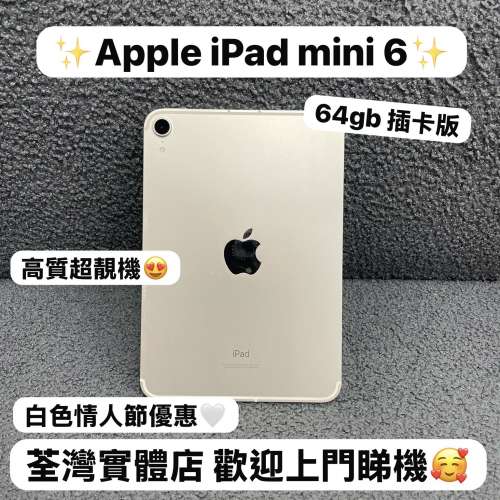 🤍白色情人節限時優惠價🤍Apple iPad mini 6/64GB/插卡版/銀色😍/高質素超靚迷你平...
