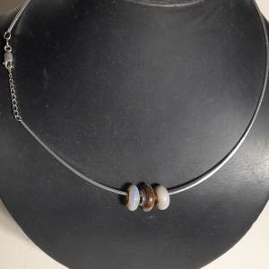 一套三個澳洲蛋白石澳寶opal圓環13x7mm鑲嵌純銀吊墜, 配上1mm16吋純銀蛇骨鏈加一吋...
