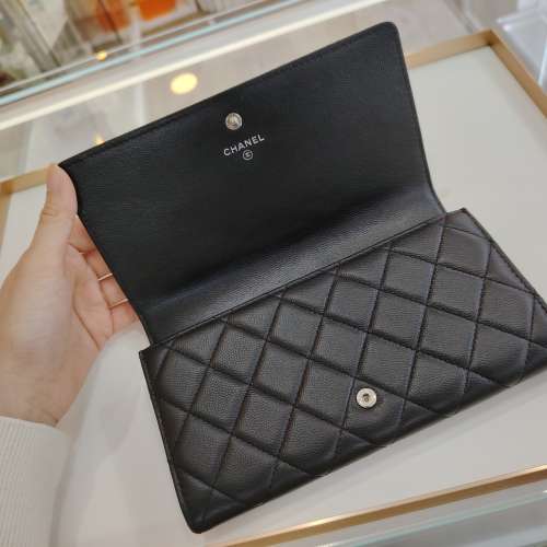 CHANEL V紋拼菱格黑色長銀包 Chanel wallet black color