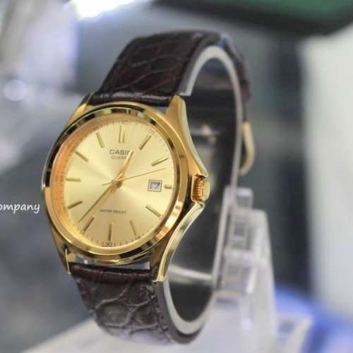 Montres Company 香港註冊公司(32年老店) 卡西歐 CASIO 棕啡色皮革錶帶 金色 MTP11...