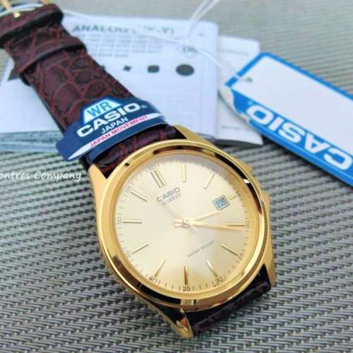 Montres Company 香港註冊公司(32年老店) 卡西歐 CASIO 棕啡色皮革錶帶 金色 MTP11...