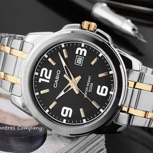 Montres Company 香港註冊公司(32年老店) 卡西歐 CASIO 黑銀色間金 鋼帶 MTP1314 M...