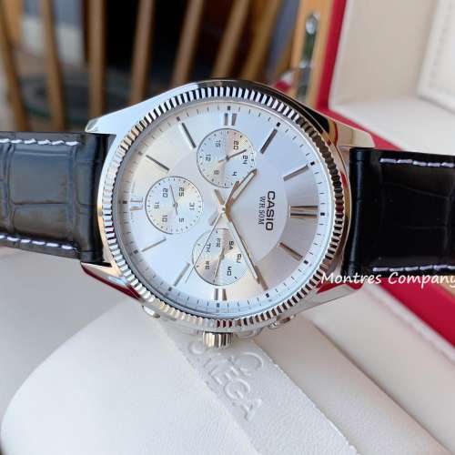 Montres Company 香港註冊公司(32年老店) 卡西歐 CASIO 黑色皮革錶帶 銀白色 MTP13...