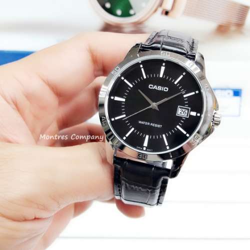 Montres Company 香港註冊公司(32年老店) 卡西歐 CASIO 情侶錶 黑色皮革錶帶 MTP-V...