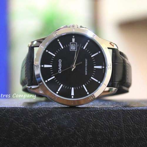 Montres Company 香港註冊公司(32年老店) 卡西歐 CASIO 情侶錶 黑色皮革錶帶 MTP-V...