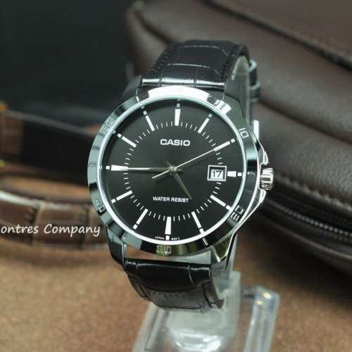Montres Company 香港註冊公司(32年老店) 卡西歐 CASIO 情侶錶 黑色皮革錶帶 MTP-V...