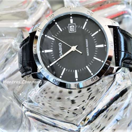 Montres Company 香港註冊公司(32年老店) 卡西歐 CASIO 情侶錶 黑色皮革錶帶 MTP-V...