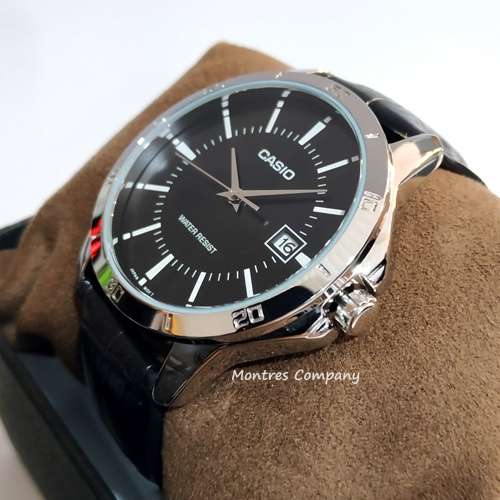 Montres Company 香港註冊公司(32年老店) 卡西歐 CASIO 情侶錶 黑色皮革錶帶 MTP-V...